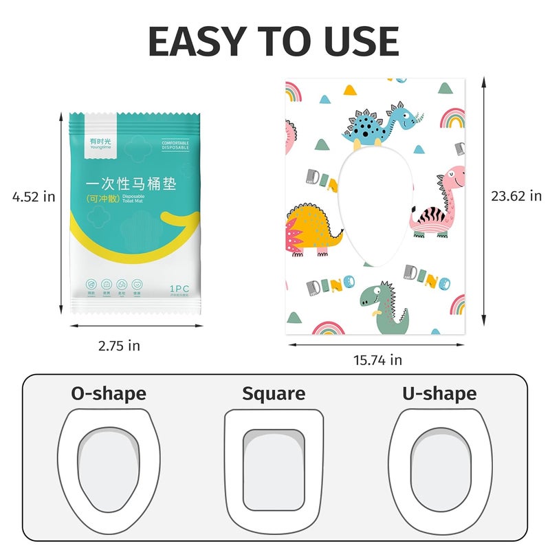 Young Time Dinosaur Toilet Seat Covers Disposable 20 Pack,Large Waterproof Potty Covers for Kids,Travel-Friendly Individual Packs,Perfect for Toddlers’ Potty Training in Public Restrooms - Image 2